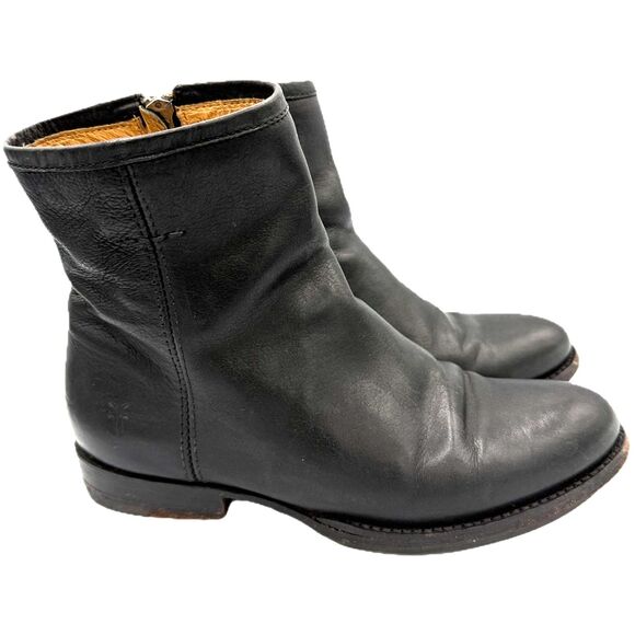 Frye Campus Zip Ankle Boots Women 7B Black Leather Round Toe Western Minimalist - Picture 3 of 10